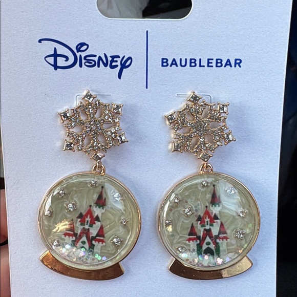 Disney  Baublebar Holiday castle snowglobe Gold and Silver Earrings - Picture 3 of 3